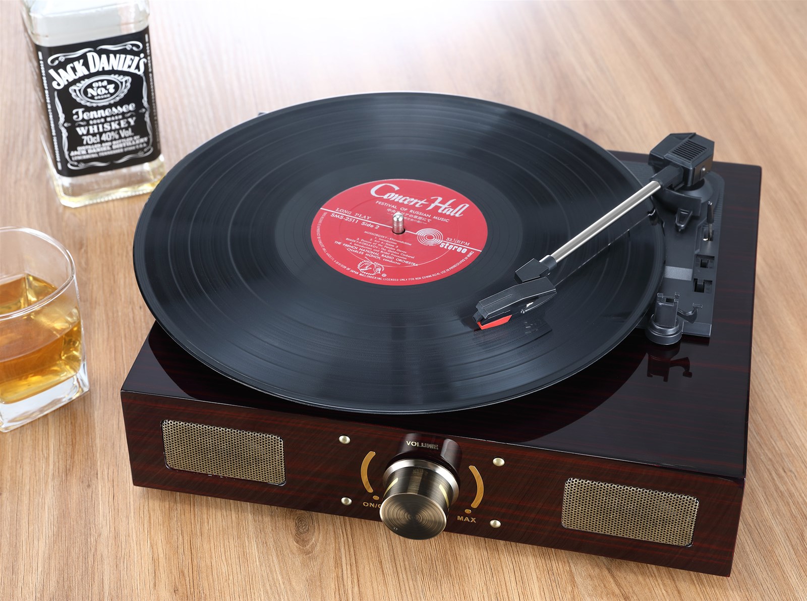 LuguLake Vinyl Record Player Turntable With Stereo 3Speed RCA Output Vintage Phonograph With High Gloss Surface