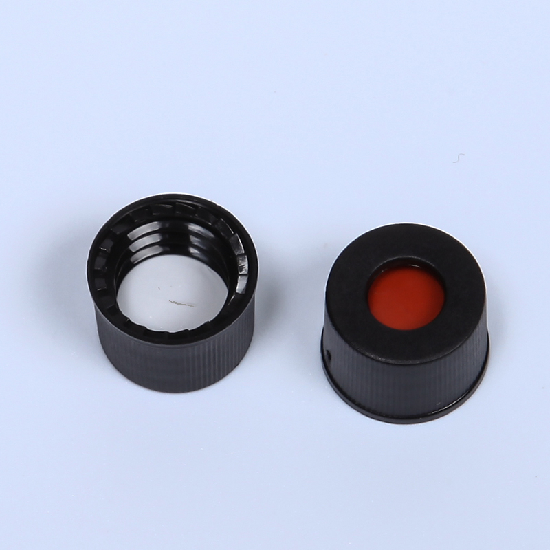 Preslit white PTFEred Silicone septa 8mm black screw polypropylene cap 55mm centre hole