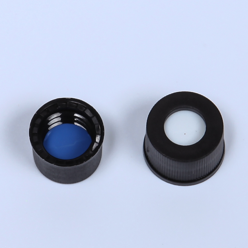 Preslit blue PTFEwhite Silicone septa 8mm black screw polypropylene cap 55mm centre hole