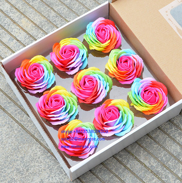 Top Quality Wholesale 9 Pcs Big Colorful Rainbow Soap Flower Best Gift for Valentines DayMothers Day