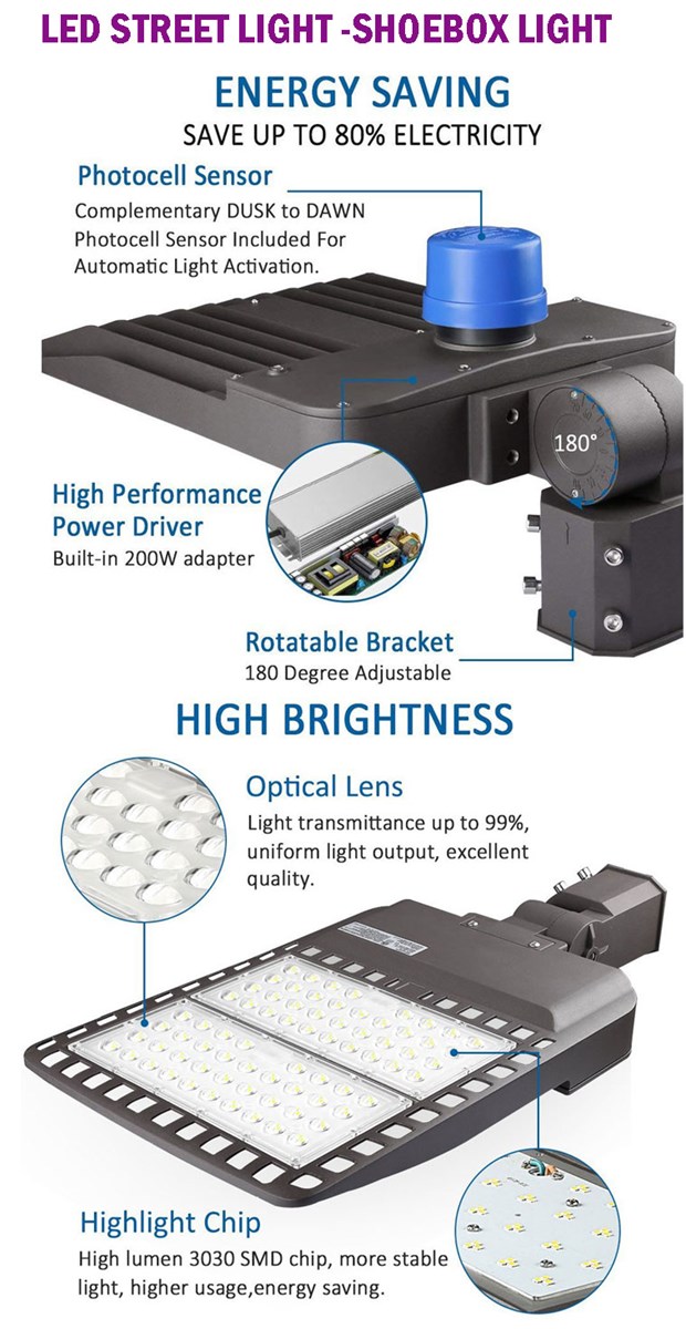 50w300w LED Shoe Box Pole Light Street Parking Lot Lighting