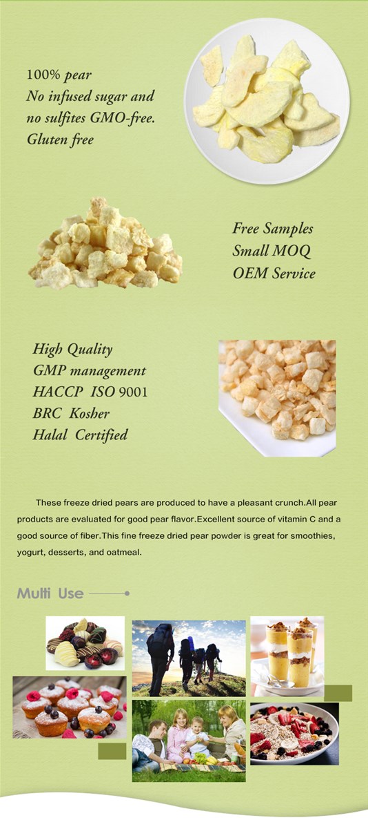 Wholesale Healthy Snack Food Chinese Food Freeze Dried Pear Chips