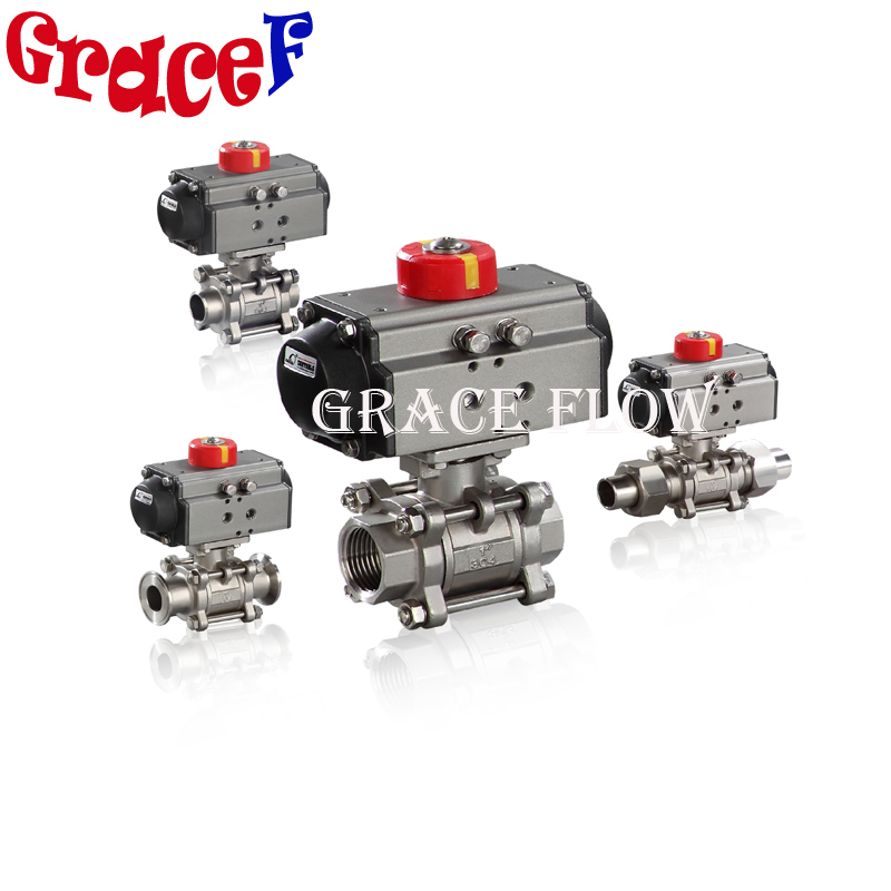 Double Acting Pneumatic Actuated Stainless Steel 3 Piece Ball Valve