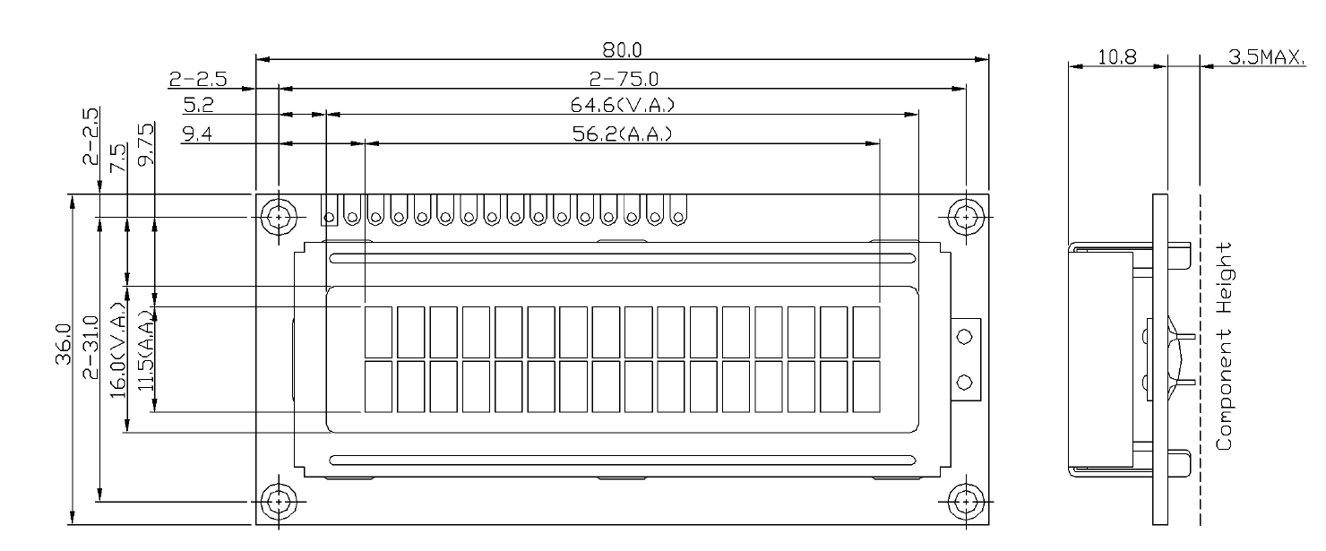 16X2 Character Alphanumeric COB Type LCD Module