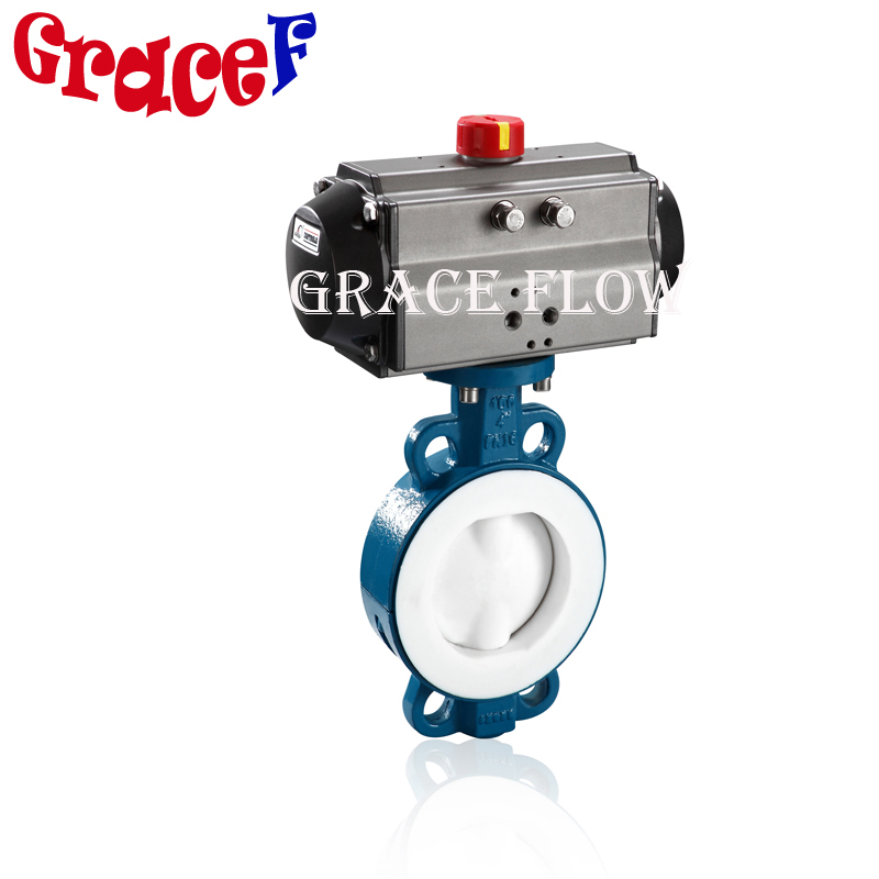 Wafer PTFE Butterfly Valve with 24V 110V 220V 380V Electric Actuator