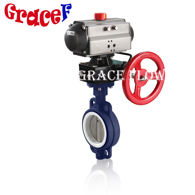 Wafer PTFE Butterfly Valve with 24V 110V 220V 380V Electric Actuator