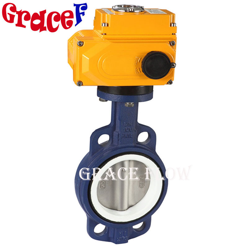 Wafer PTFE Butterfly Valve with 24V 110V 220V 380V Electric Actuator