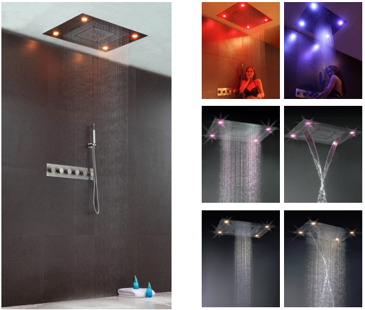 Luxury LED Wall Mounted Rainfall Square Polishing Stainless steel 304 Top Shower Head with Shower Arm