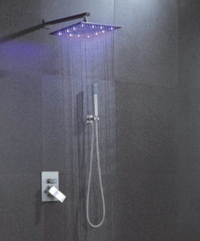 Luxury LED Wall Mounted Rainfall Square Polishing Stainless steel 304 Top Shower Head with Shower Arm