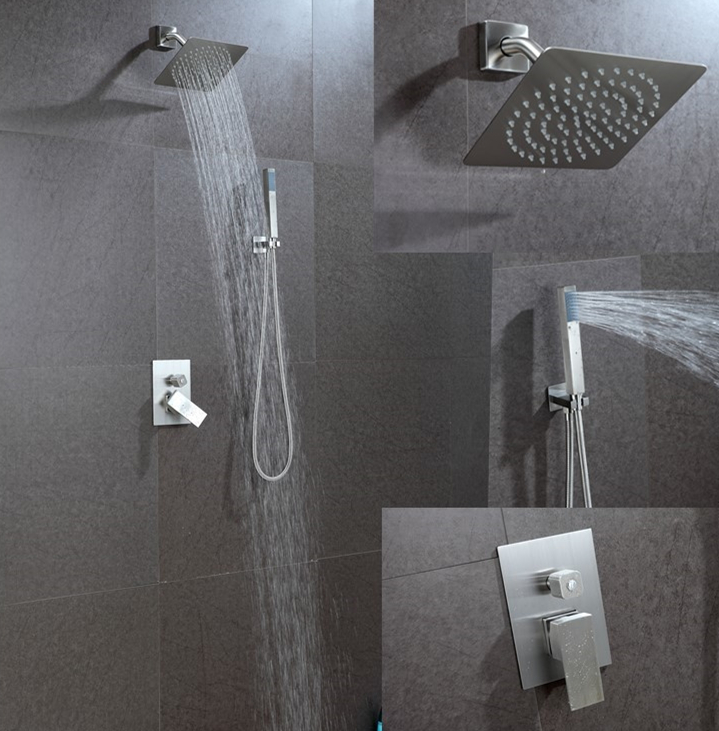 Luxury LED Wall Mounted Rainfall Square Polishing Stainless steel 304 Top Shower Head with Shower Arm