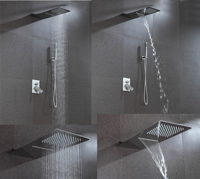 Luxury LED Wall Mounted Rainfall Square Polishing Stainless steel 304 Top Shower Head with Shower Arm