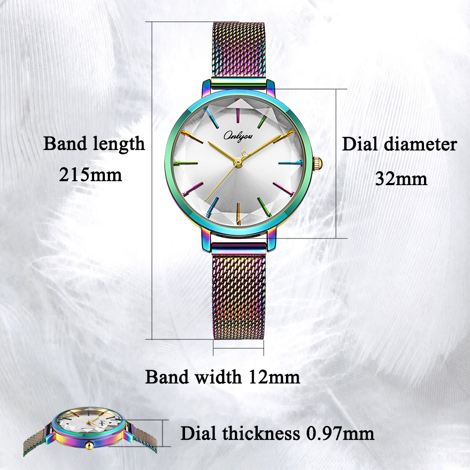 ONLYOU Fashion Women Starry Sky Quartz Watch Mesh Steel Colorful Wristwatch Jewelry Elegant Lady Stylish Watches Female