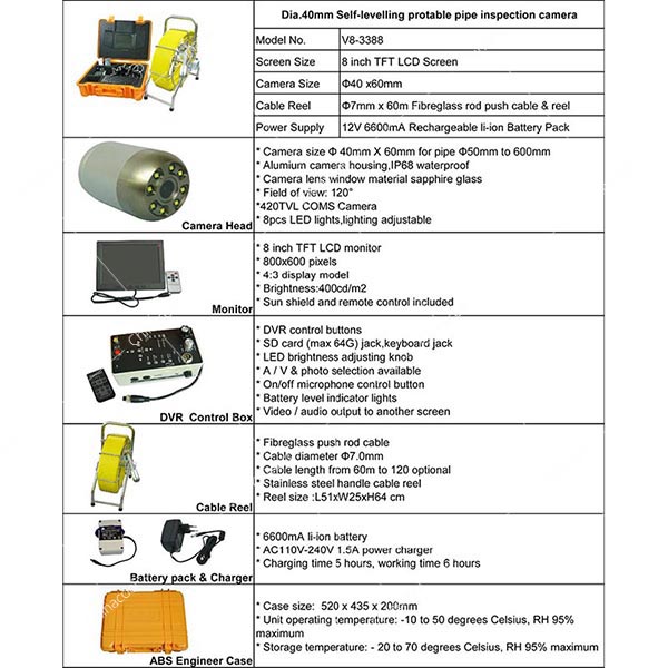 V83388 Sewer Pipe CCTV Survey Inspection Camera