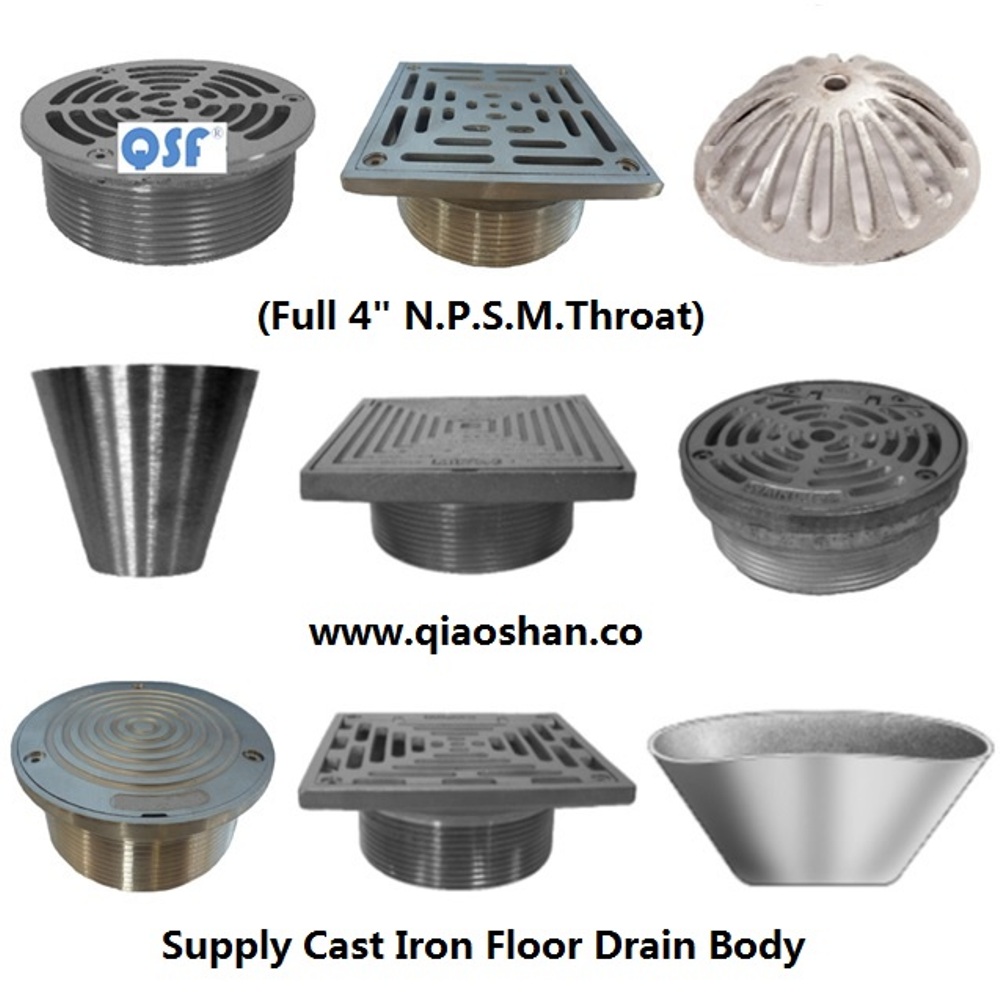 Round and Square Stainless Steel Strainer and Cleanout Top for Cast Iron Floor Drains Body