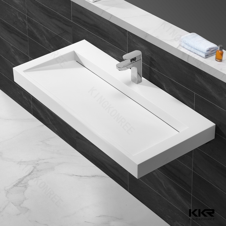 Solid Surface Wall Mounted Basin Integrated Rectangular Bathroom Sink