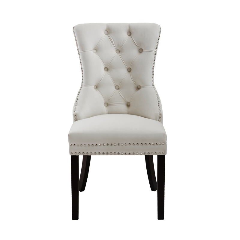Velvet Dining Chair in Solid Wood with nailhead trim and knocker back
