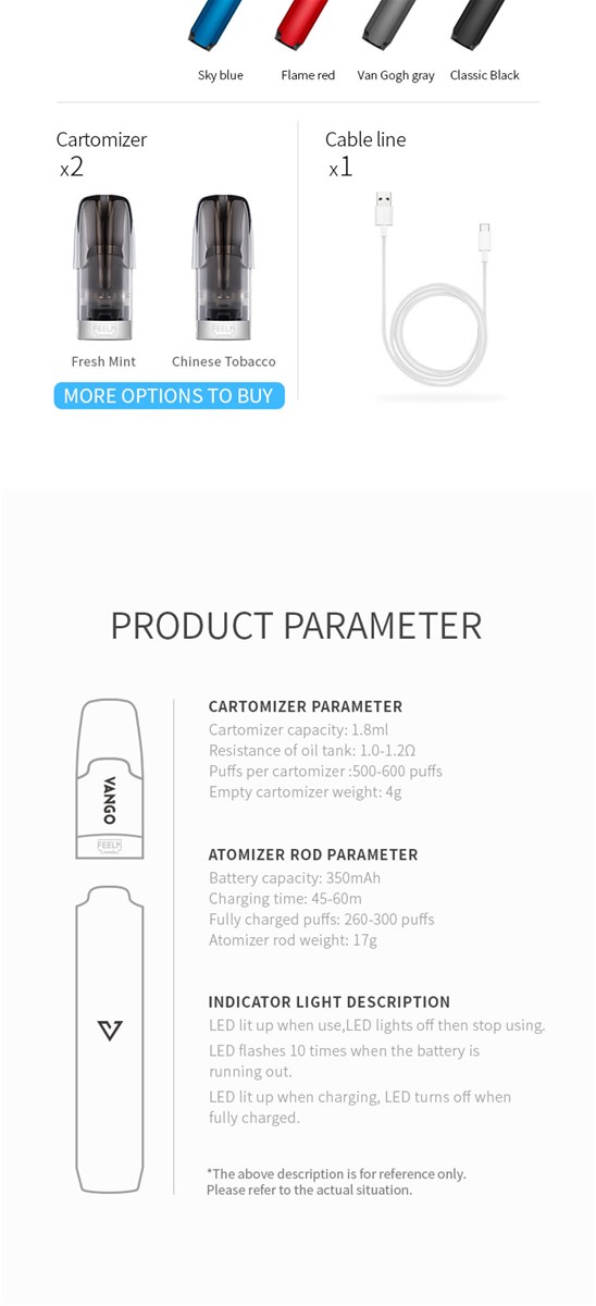 Vango rechargeable fruit flavor vape package