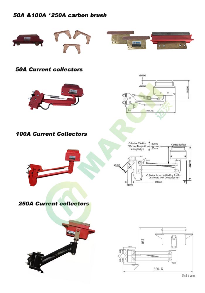 50a 100a 250a current collector for crane hoist