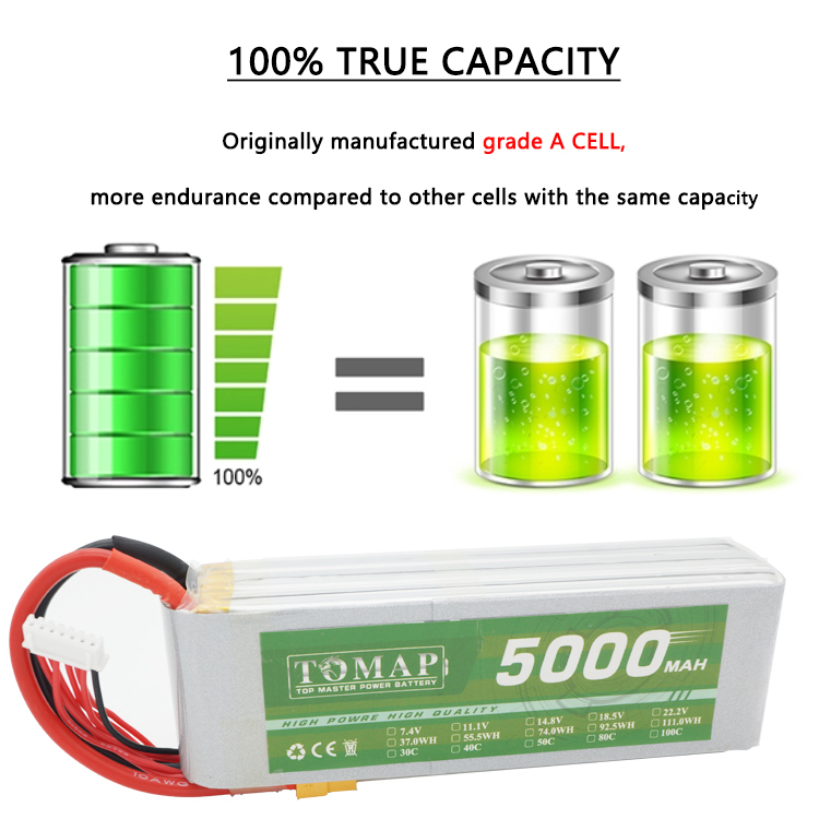 High Discharge Rate 80C 5000Mah 6S Rechargeable RC Lipo Battery For Fpv Helicopter Drone