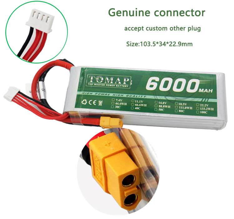 Remote Control Uav Drone Rechargeable Li Polymer 111V 148V 6000Mah 2S 3S 4S 5S 6S Lipo Battery For Rc Hobby