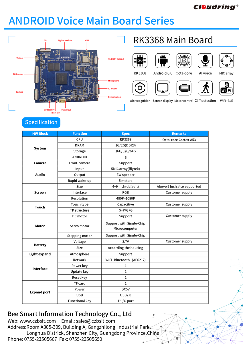 RK3326 Android AI Main Board Robotic 5MIC ARRAY Remote APP Control