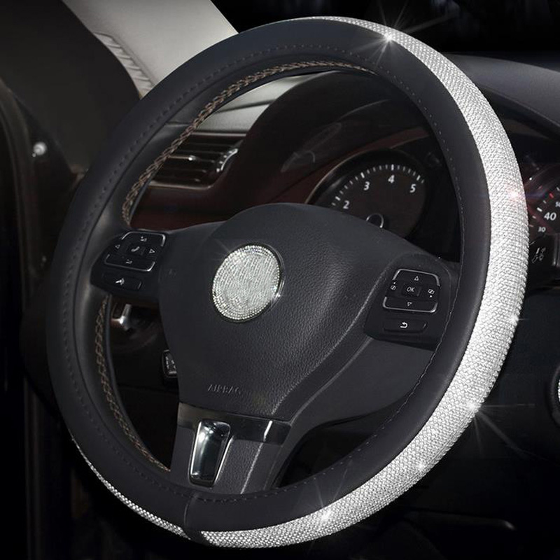 Hot New Lilancrystal Auto Car Steering Wheel Cover PU Leather w Cool Bling Rhinestone 38cm steering wheel cover