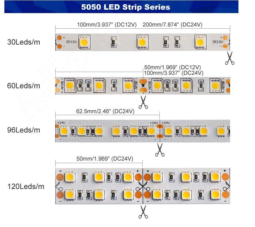 5m per roll dc24v SMD 5050 120ledm double row led flexible strip lights