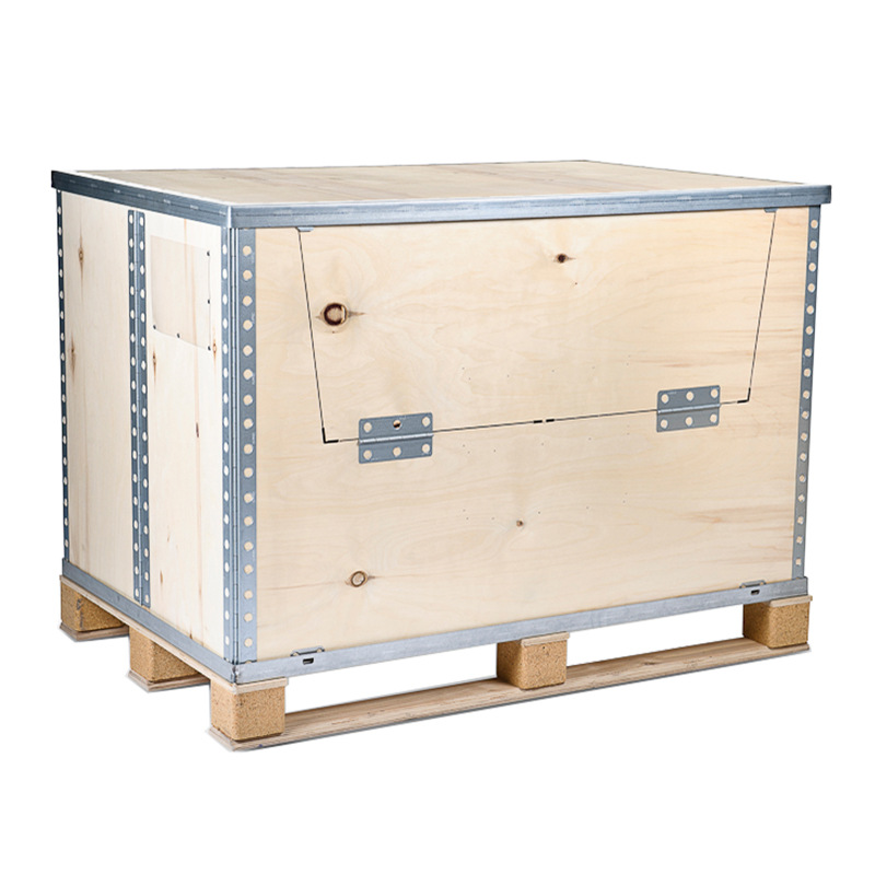 Custom collapsible wooden plywood storage box with steel strip