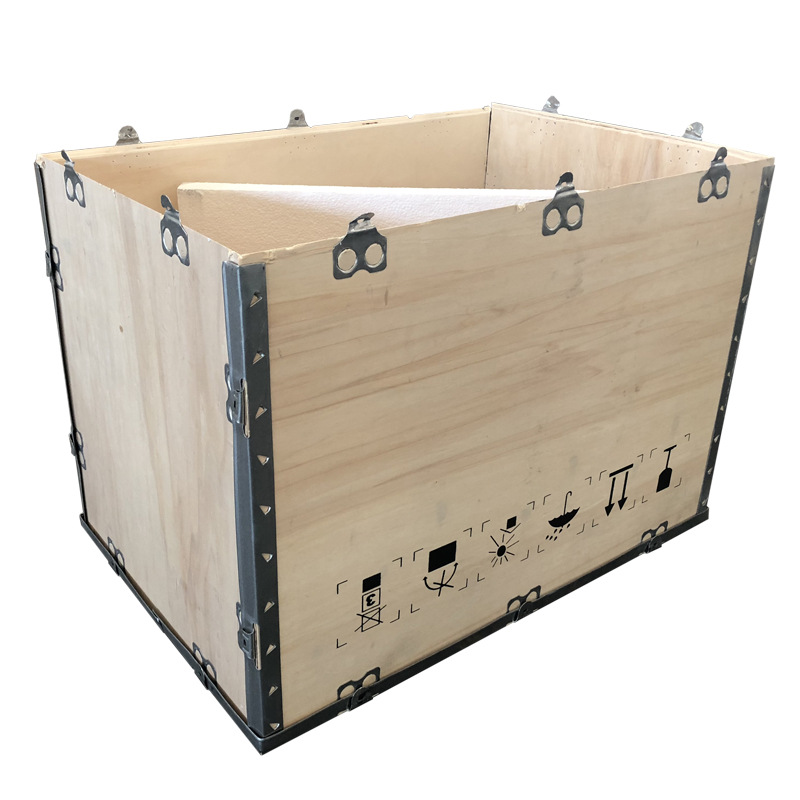 Custom collapsible wooden plywood storage box with steel strip
