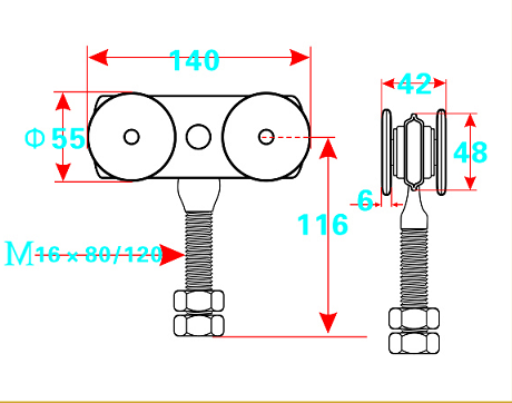 Large model door and window roller with bearing