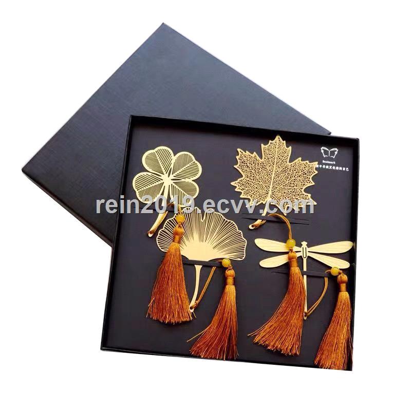 Copper Bookmark with Tassels 4PCS Per Set Packed with Red Display Box and Outer Carton