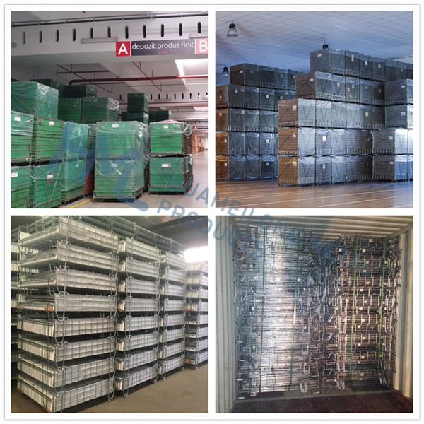 Rigid galvanised collapsible folding portable pet preforms storage steel wire mesh containers with lid for sale