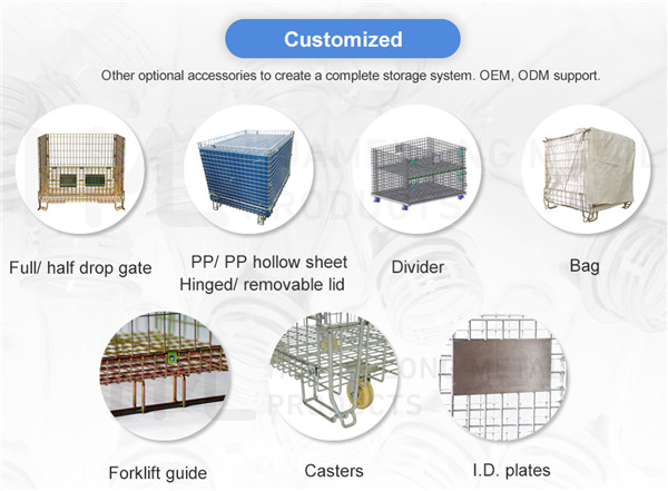 Rigid galvanised collapsible folding portable pet preforms storage steel wire mesh containers with lid for sale