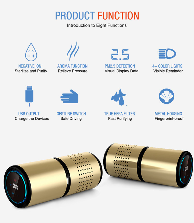 Smart Car Air Purifier Mini Cup Shape Hepa Filter Air Cleaner Anion PM25 Remove Formaldehye for Car Hotal kids