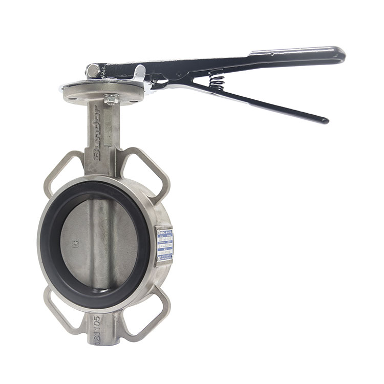 Bundor Class150 DN100 fit for multistandard handle stainless steel wafer butterfly valve