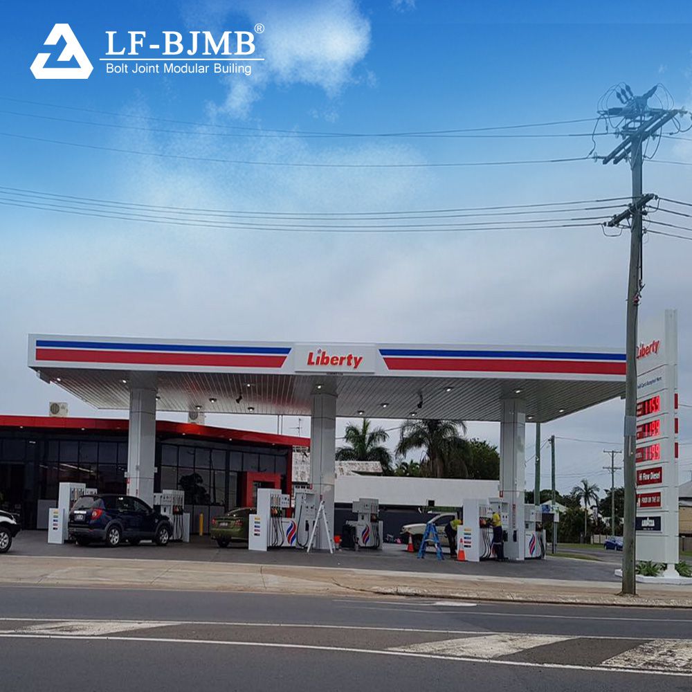 Steel Space Frame Structure Petrol Filling Station Canopy Roofing Design