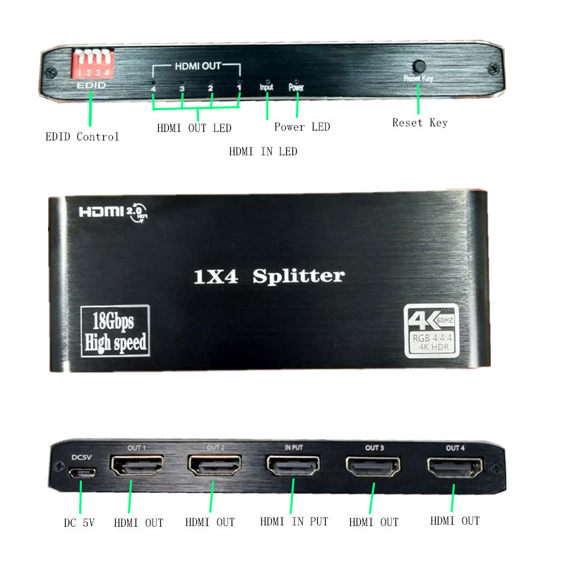 3D 4K Iron HDMI Splitter 1 in 4 out 60HZ