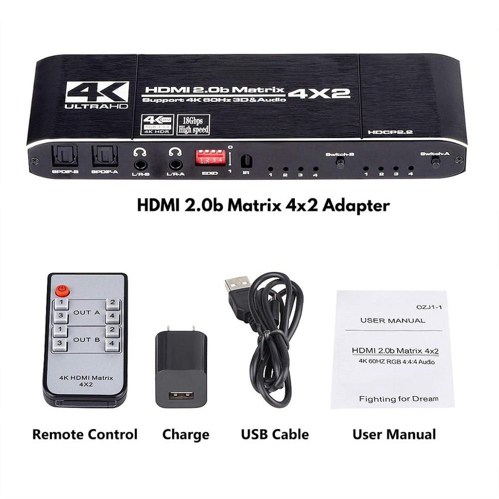 4K HDMI Matrix 4 in 2 out ARC HDMI20b 4K 60HZ EDID