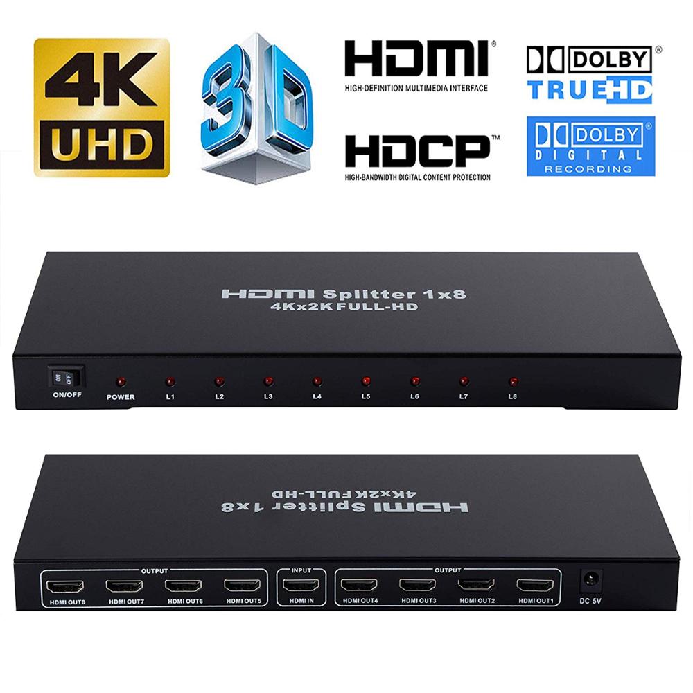 Metal HDMI Splitter 1x8 3D HDR 4K2K