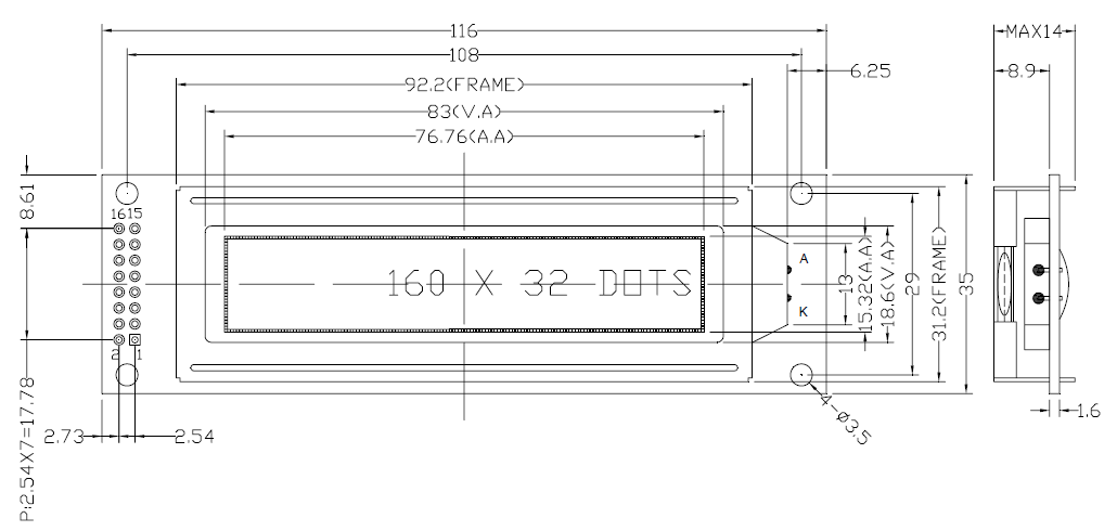 16032160X32Graphic LCD Display COB Type LCD Module DISPLAY