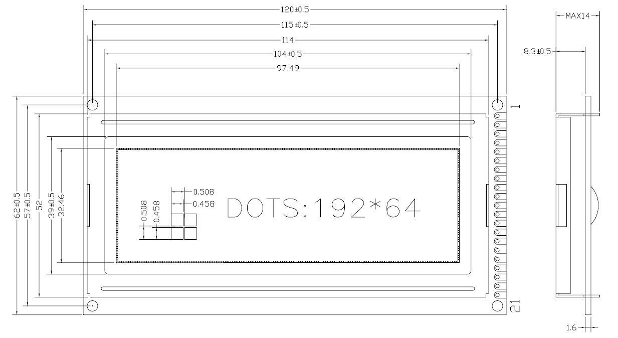 19264192x62 Graphic LCD Display COB Type LCD Module DISPLAY