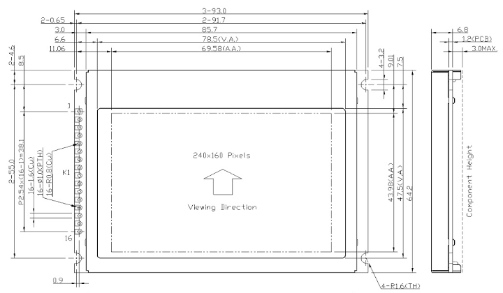 240160 240X160Graphic LCD Display COG Type LCD Module DISPLAY