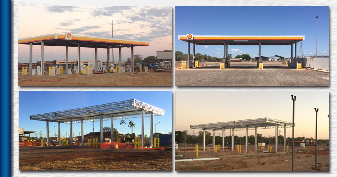 prefab light steel structure design filling toll gas petrol station roof canopy