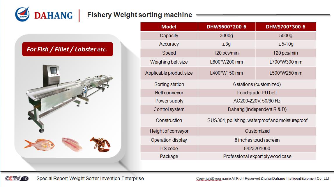 Inline Automatic MultiStage Weight Sorting Machine for Seafood