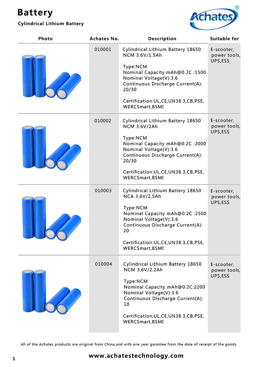 Cylindrical Lithium Battery 18650
