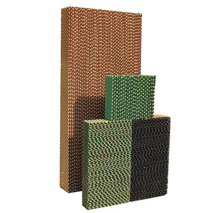 Evaporative cooling pads for industrial workshops and greenhouses