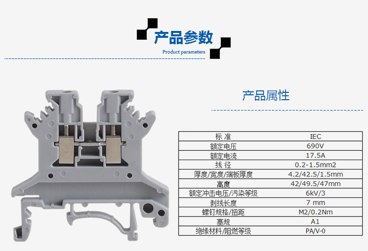 Screw terminal block DIN rail pure copper rail terminal block connector