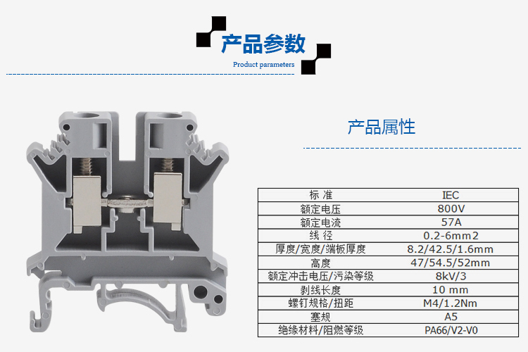 Screw terminal block DIN rail pure copper rail terminal block connector
