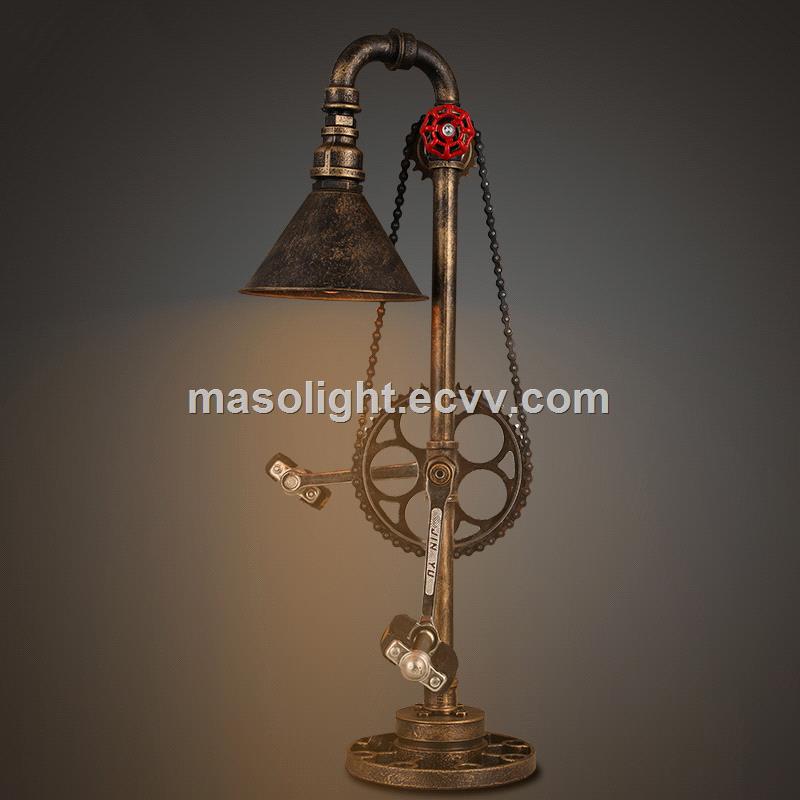 Industrial LED bike table lamp in gold rustic with Edison lights