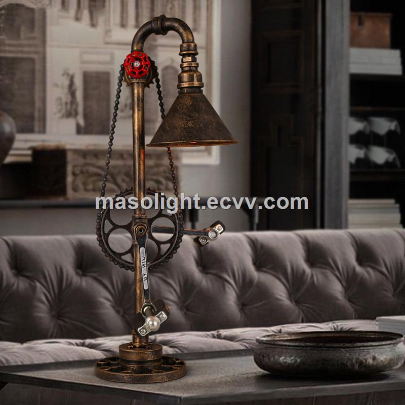 Industrial LED bike table lamp in gold rustic with Edison lights